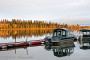 Alaska, Lake Louise, Boat, glassy lake, morning, Fall, Autum colors